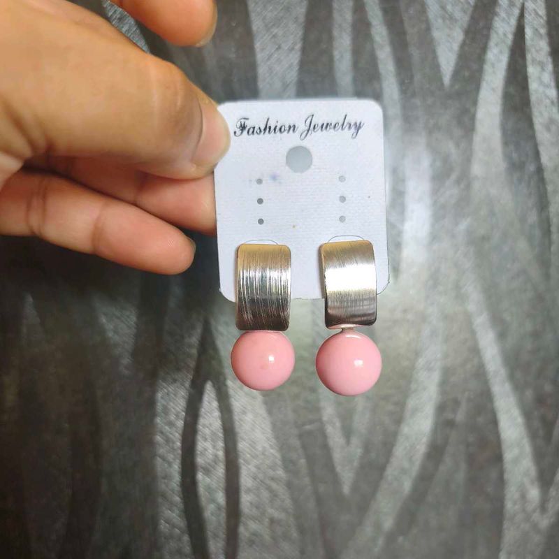 Chic Pink Ball Hoop Earrings