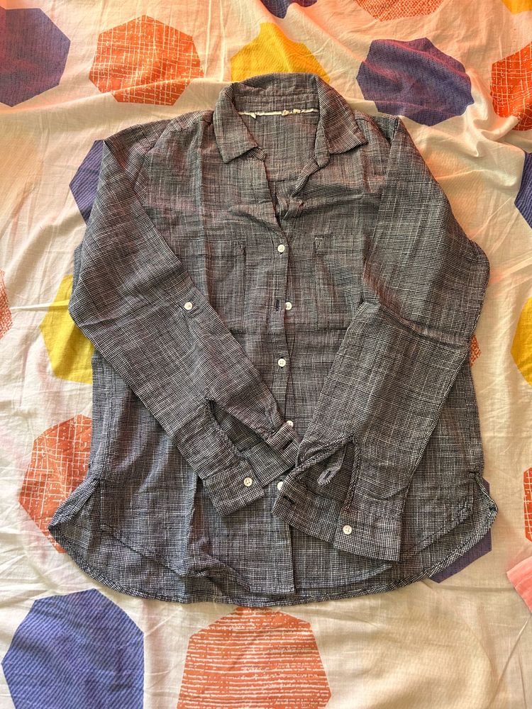 Women’s Grey Plaid Button-Up Shirt