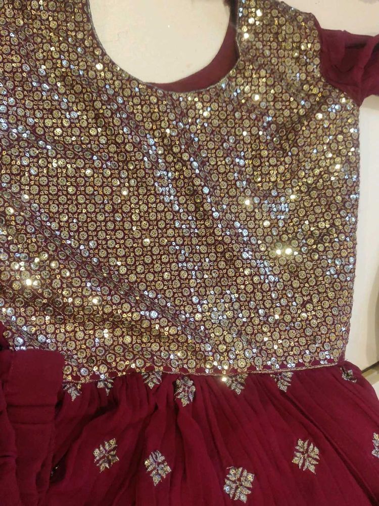 Embellished Maroon long kurta pant set(nyra cut)