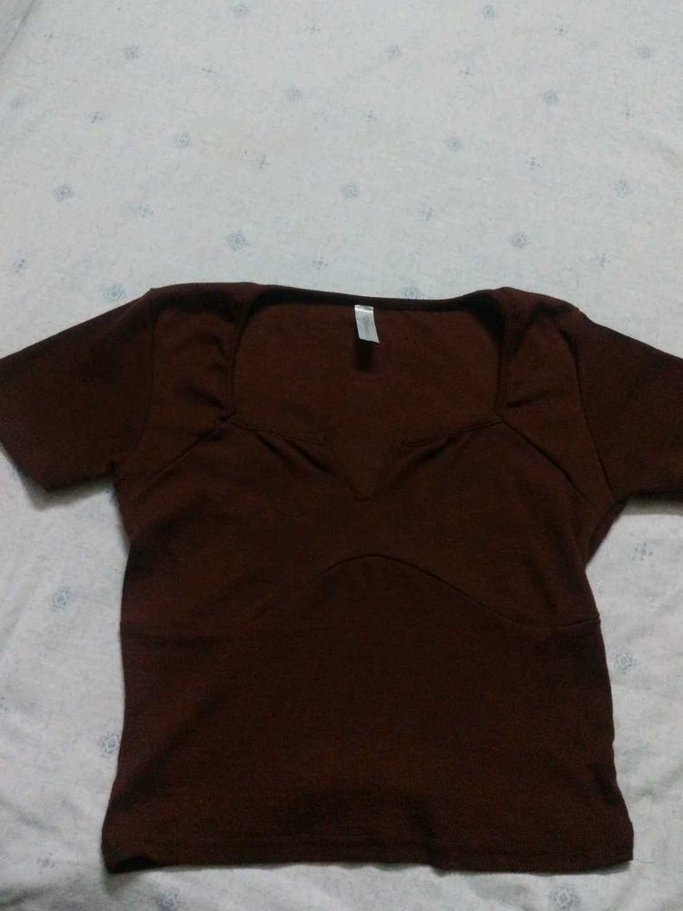 Brown Sweetheart Neck Top