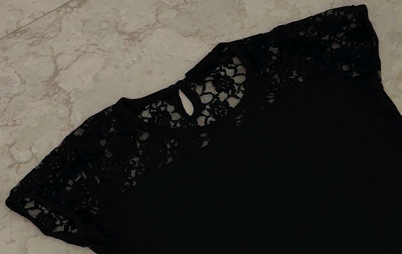 Lace Detailed Black Party Wear Top