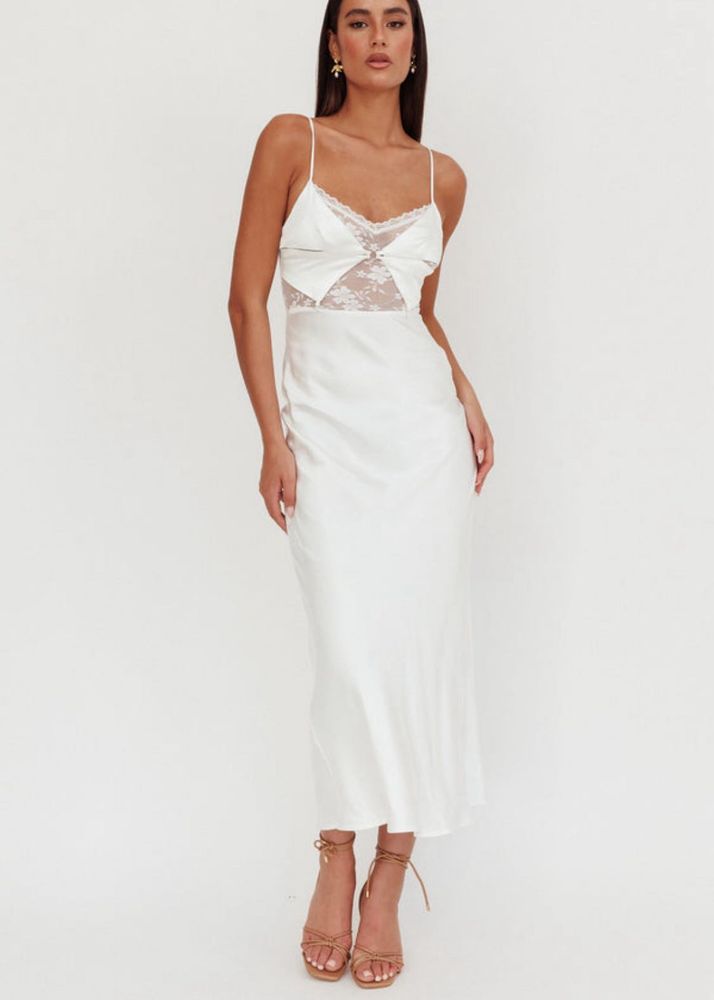 Elegant White Lace Detail Slip Dress