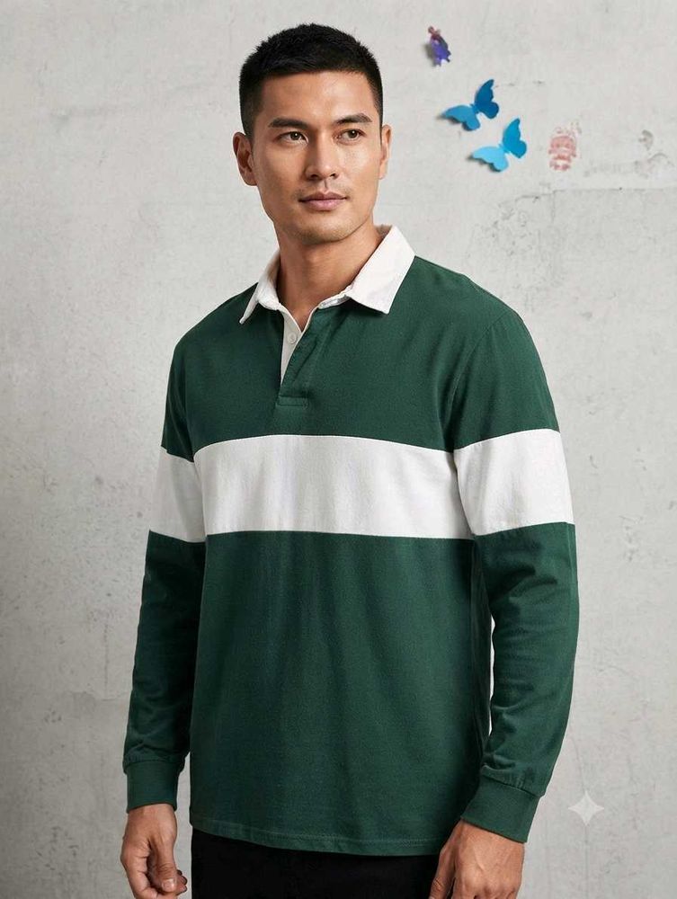 Men's Striped Long Sleeve Rugby Shirt