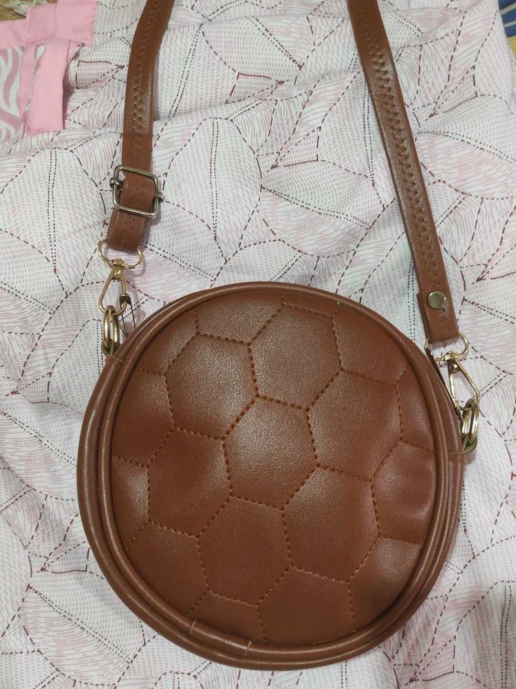 Round Brown Quilted sling Bag