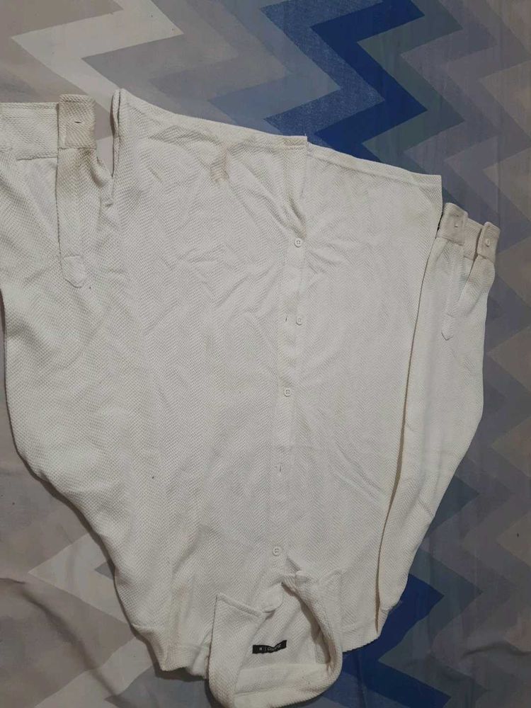 Men's White Textured Long Sleeve Shirt