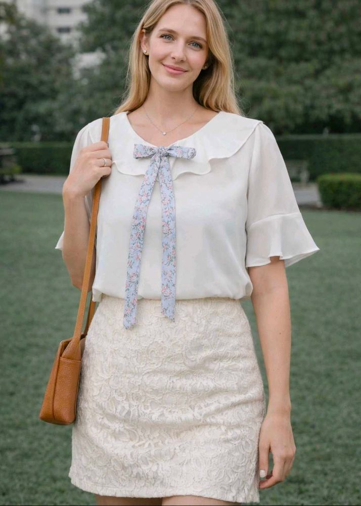 White Formal Top With A Bow