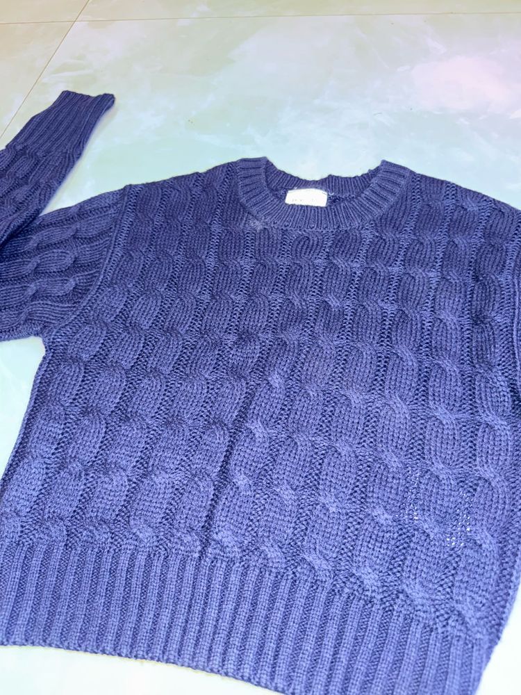 Cozy Blue Cable Knit Sweater