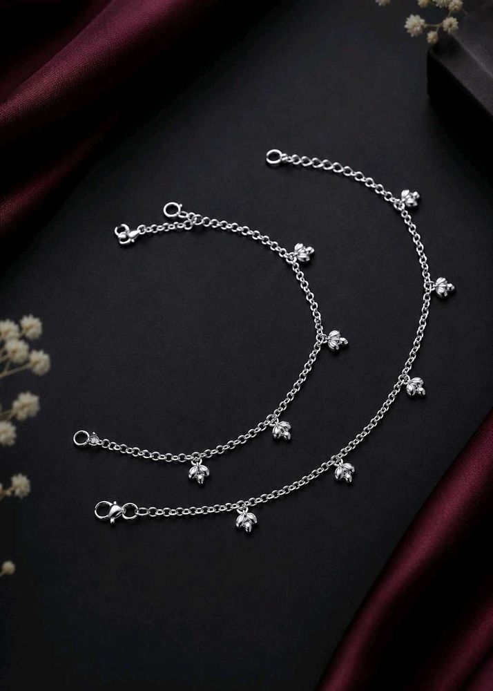 Elegant Silver Anklets with Charms