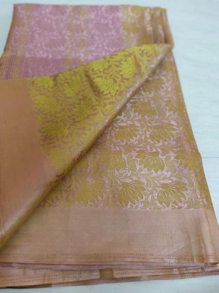 Elegant Pink &amp; Gold Brocade Silk Saree