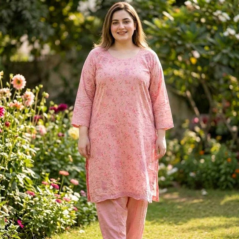 Elegant Pink Floral Kurta with Pants