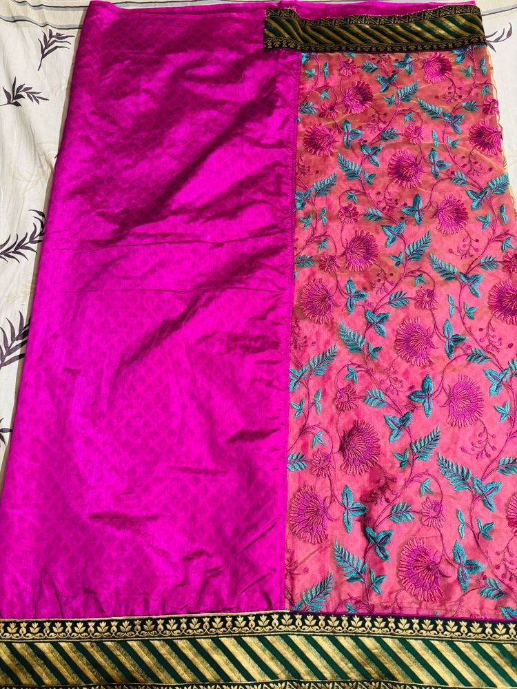 Vibrant Magenta Embroidered half saree model