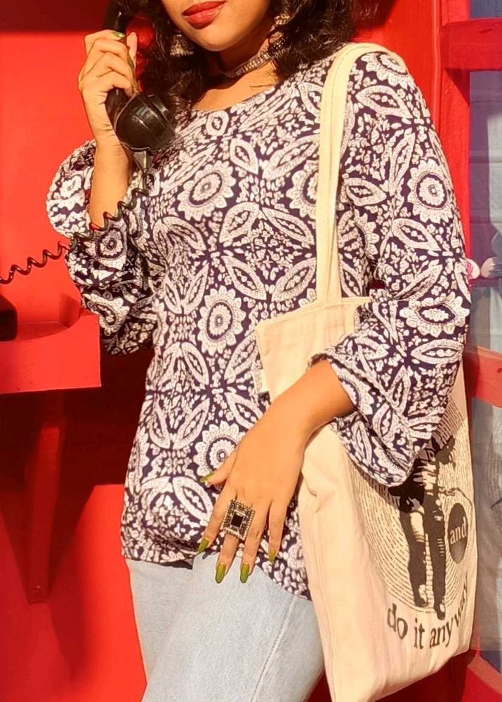 bell sleeve ethnic Printed short Kurta cotton
