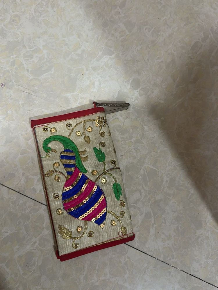 Embroidered Peacock Clutch