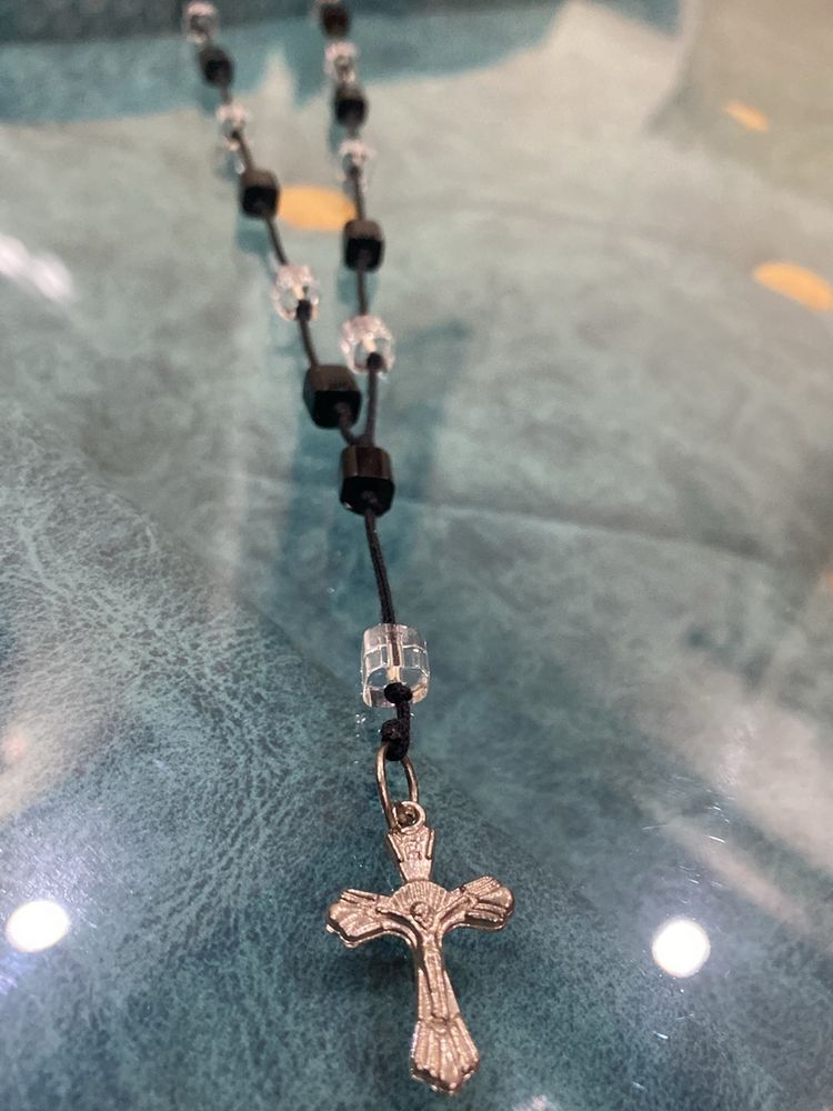 Black &amp; Clear Rosary Necklace