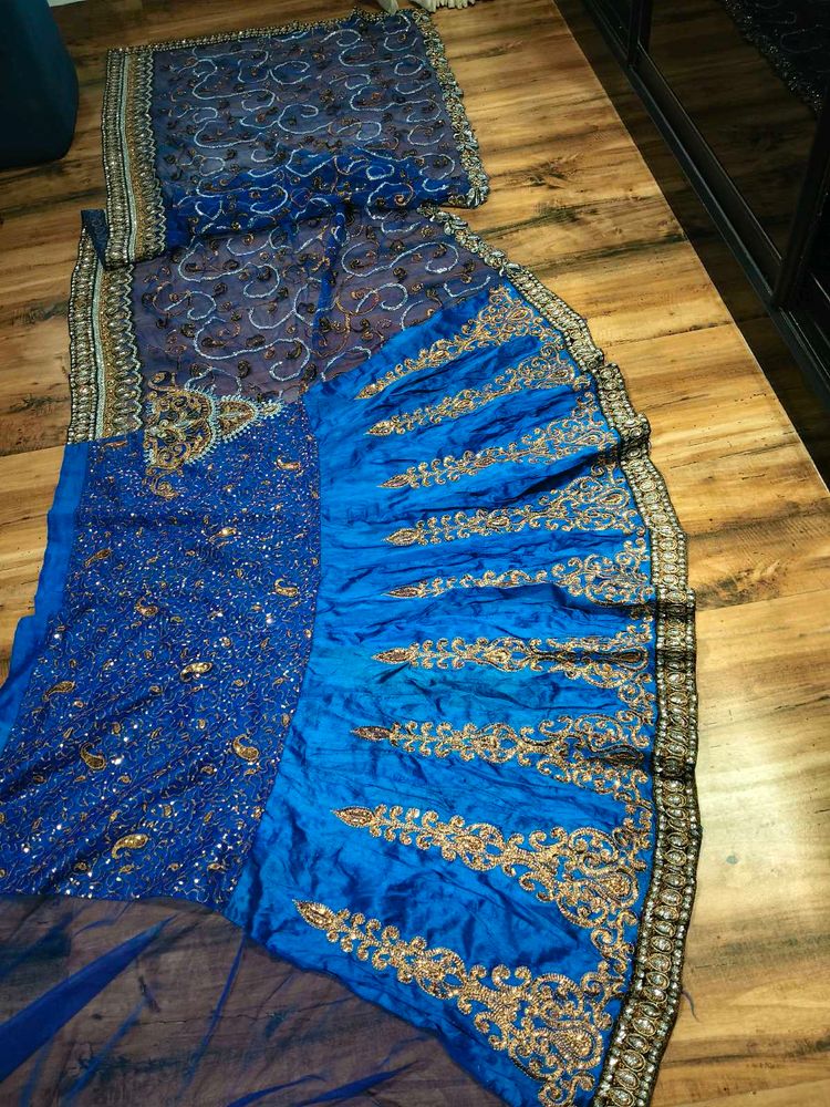 Beautiful Blue Embroidered lehanga  Saree