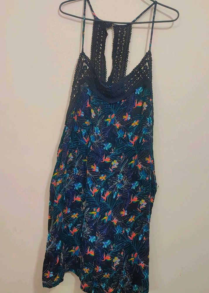 Black Flowy Floral Print Mini Jumpsuit 42 Bust