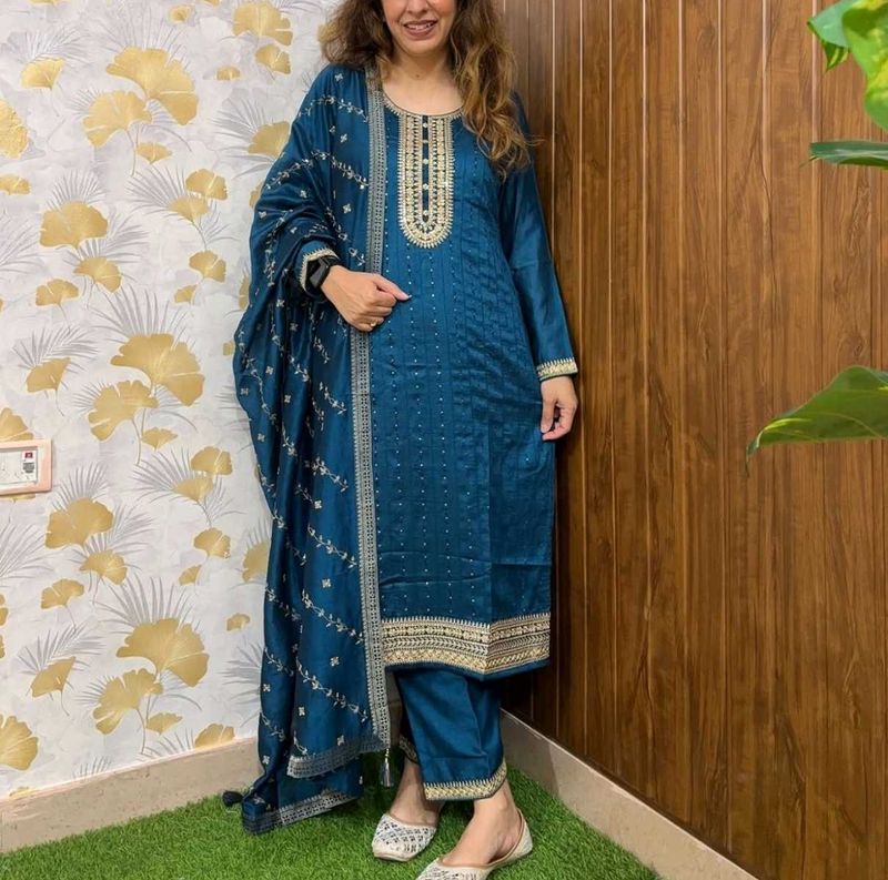 Libas Blue Embroidered Kurta Set with Dupatta