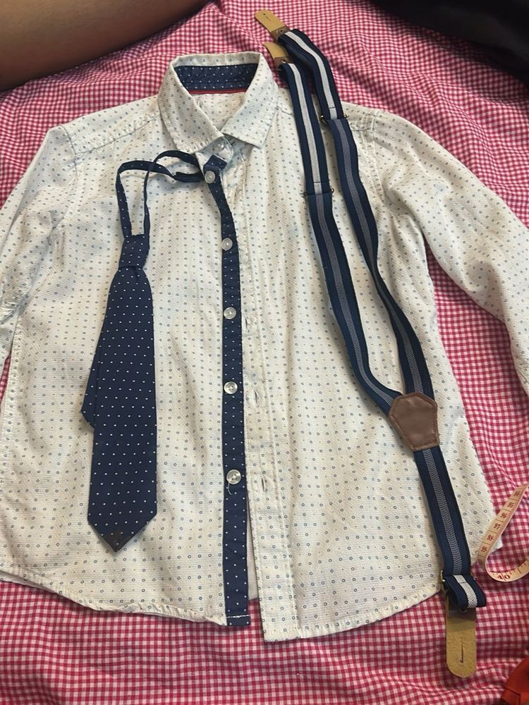 Boys White Shirt with Tie &amp; Suspenders