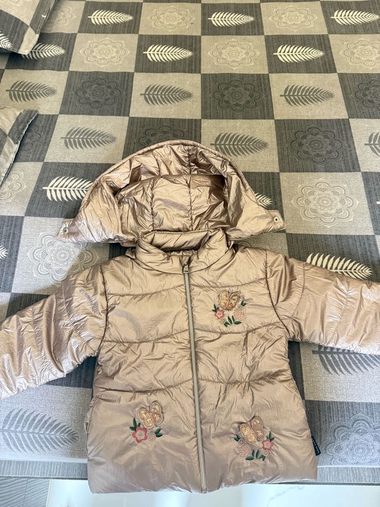 Girls Puffer Jacket with Butterfly Embroidery