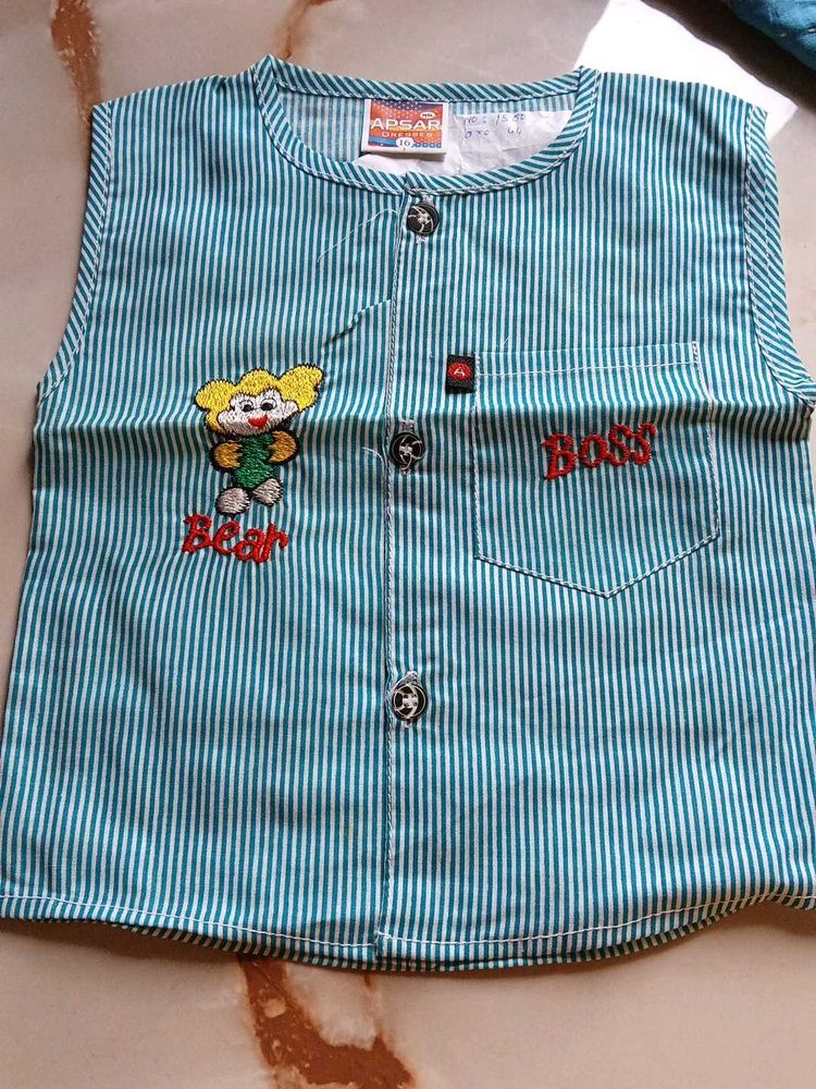 Cute Striped Sleeveless Top with Bear and Boss Pri
