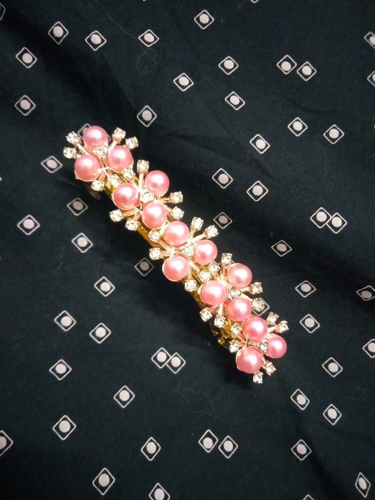 Elegant Pink Pearl and Crystal Hair Clip