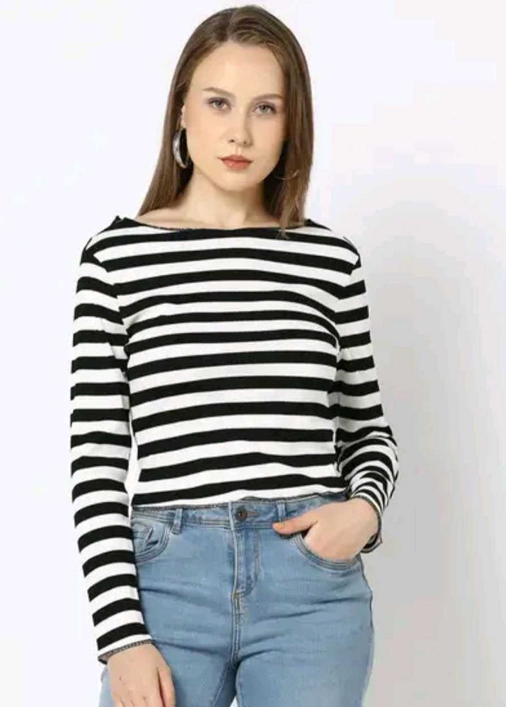 Chic Black &amp; White Striped Long Sleeve Top
