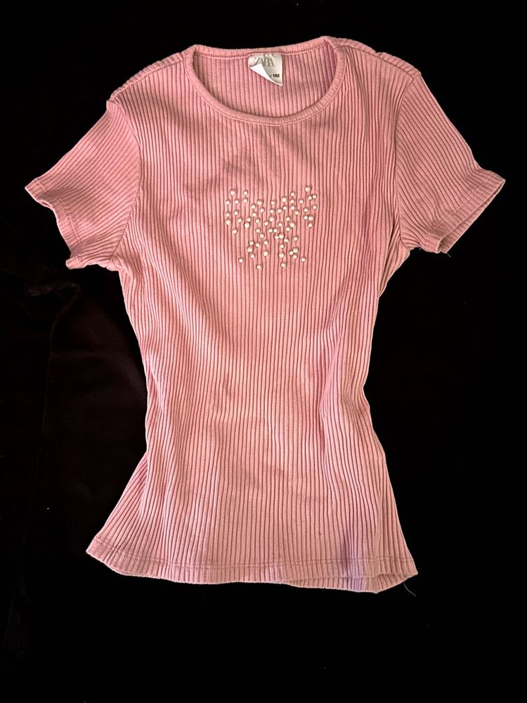 Zara kids pink bow coquette aesthetic top