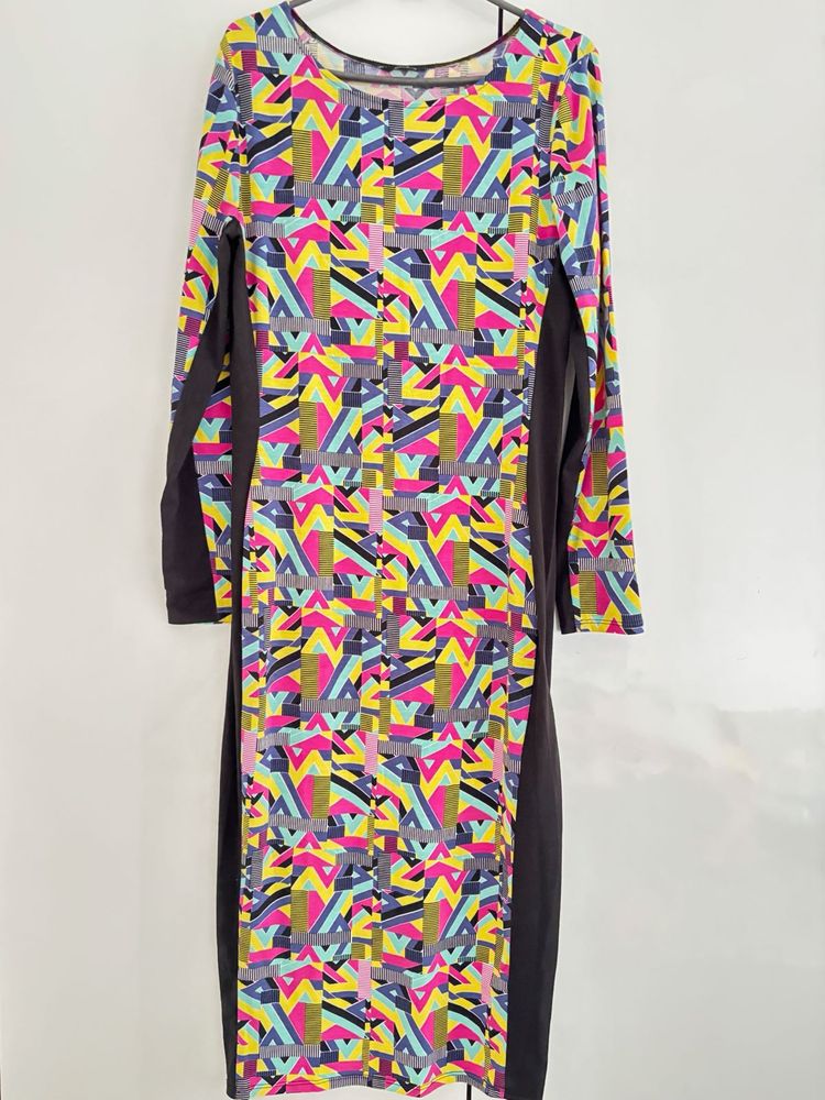 Vibrant Geometric Print Midi Dress