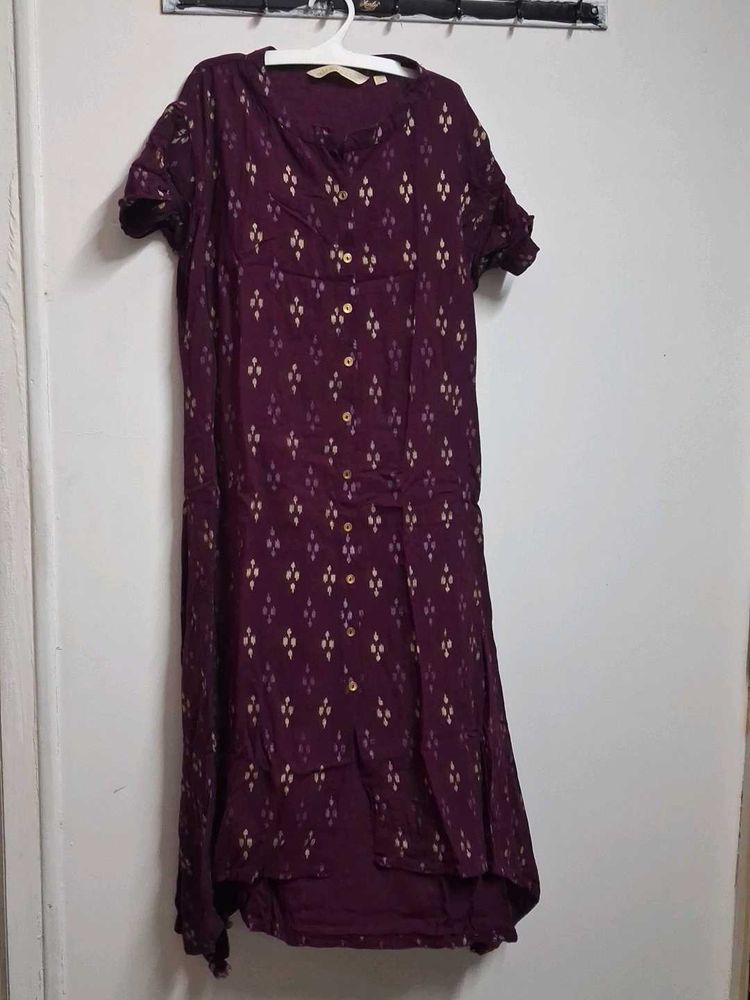 Elegant Violet Printed A-Line Dress | Short Sleeve