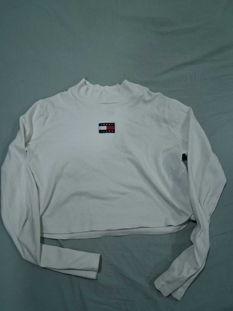 Tommy Jeans White Mock Neck Crop Top