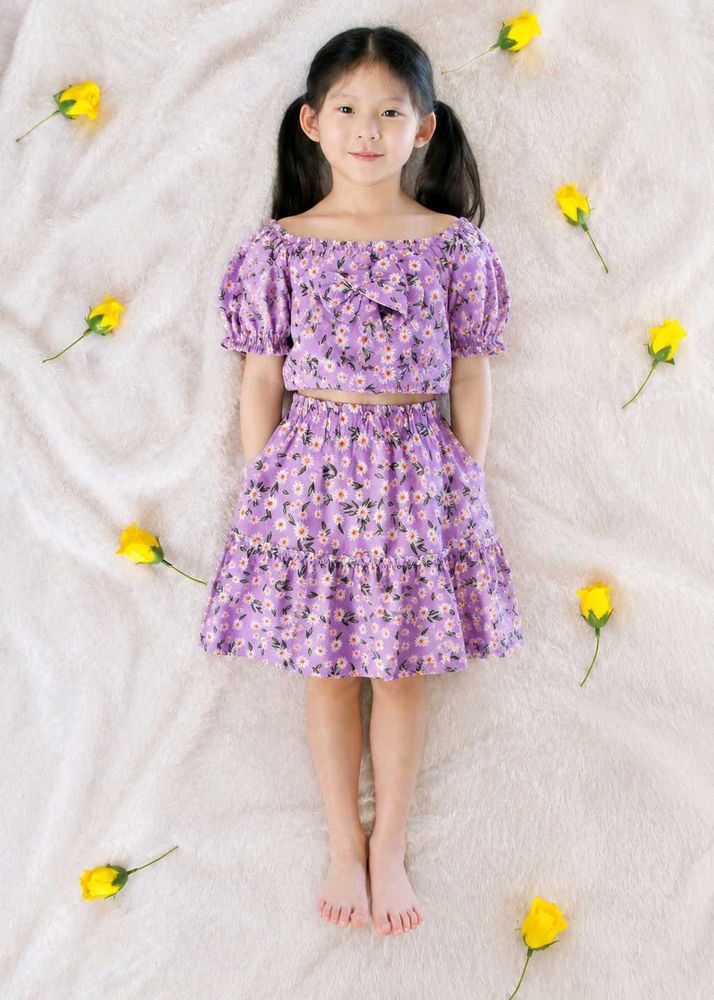 4-6 Years Girls Lavender Floral Co-Ord Set