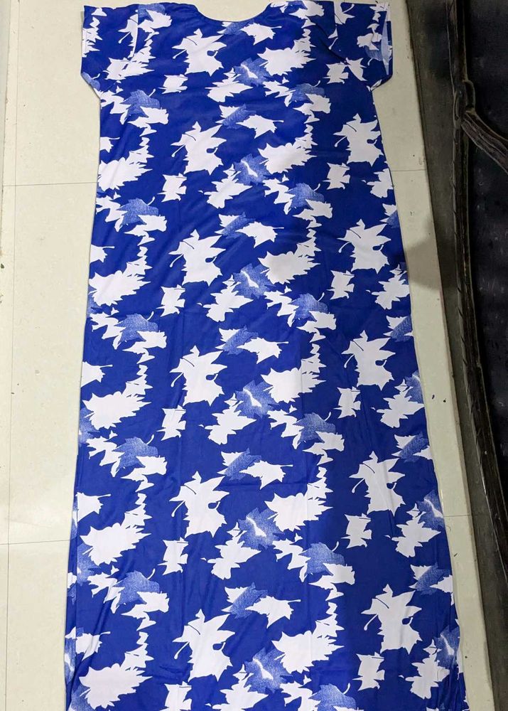 Blue Leaf Print Ethnic nighty