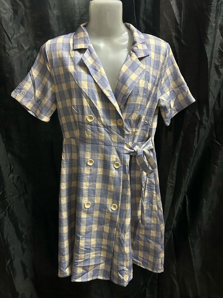 Checked Double-Breasted Dress with Belt