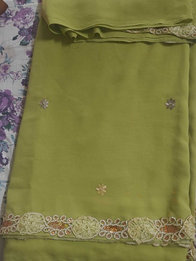 Beautiful Olive Green Embroidered Saree