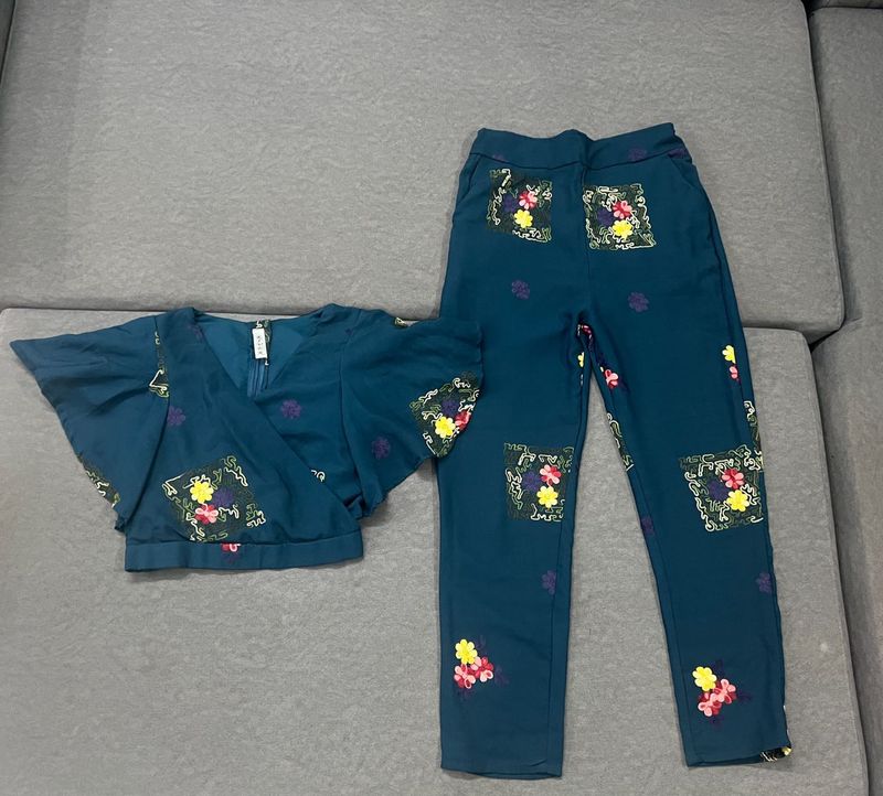 Embroidered Teal Co-ord Set
