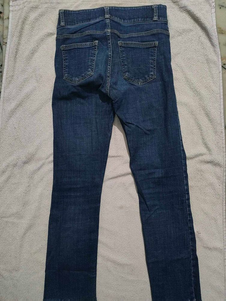blue ribbed denim jeans