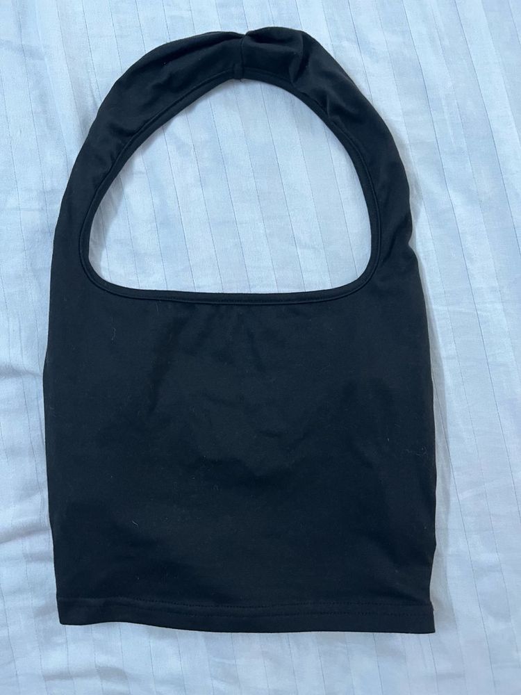 Black Halter Neck Crop Top