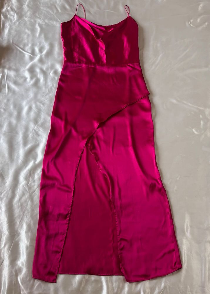 MISH Magenta Pink Satin Maxi Slit Dress