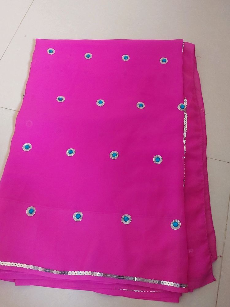 Pink Georgette Saree with Kundan And Sequence Work