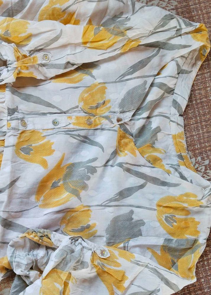 Yellow Floral Print Button-Up Shirt