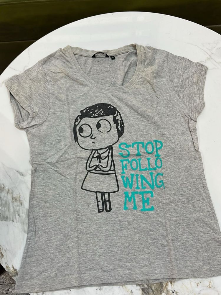 Grey Graphic Tee - 'Stop Following Me'