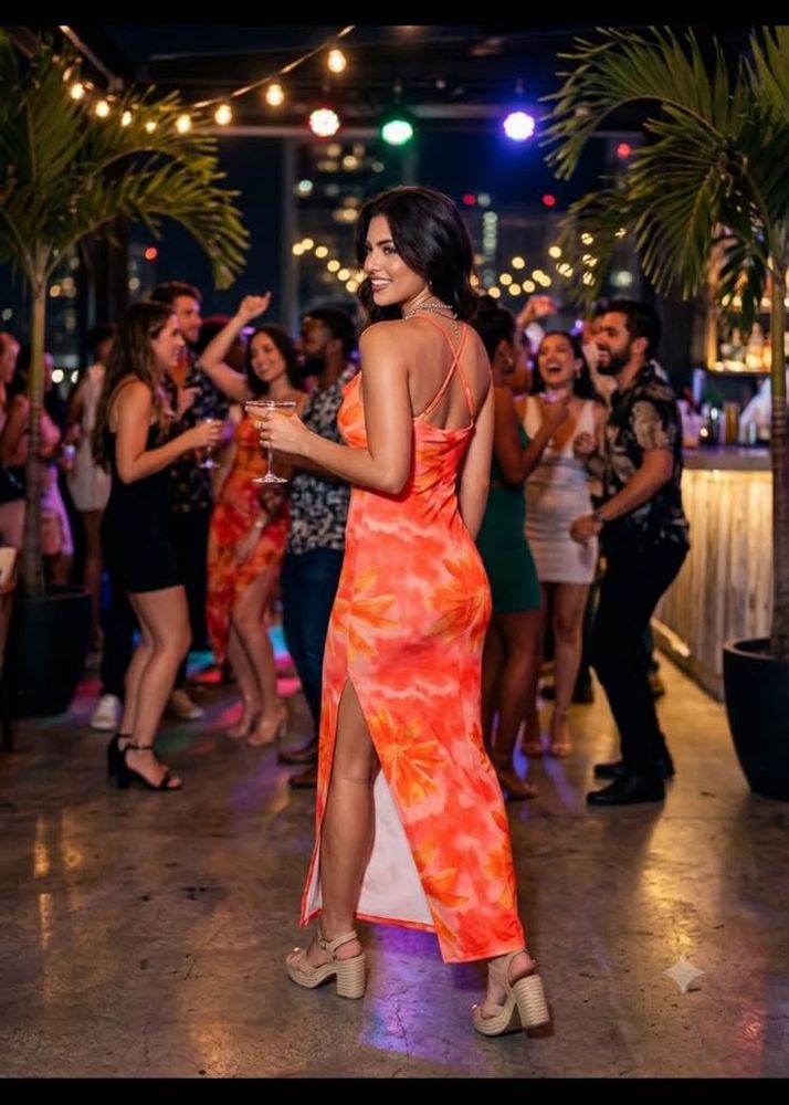Vibrant Orange Tie-Dye Maxi Dress