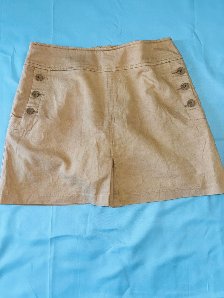 Tan Button-Accent A-Line Skort