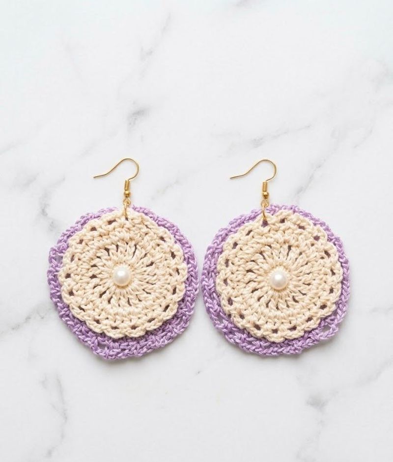 Handmade Crochet Earrings with Pearl