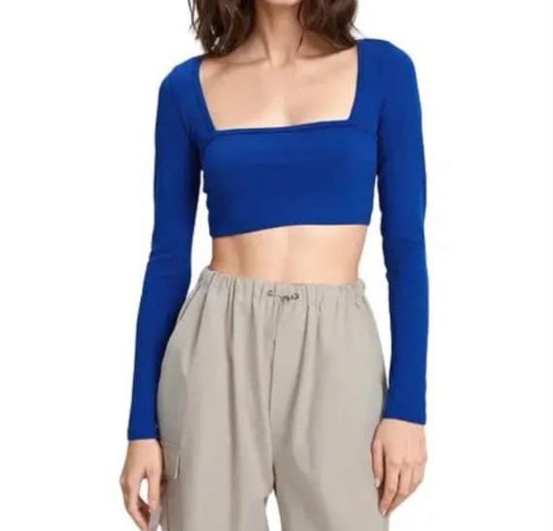 Blue Long Sleeve Crop Top