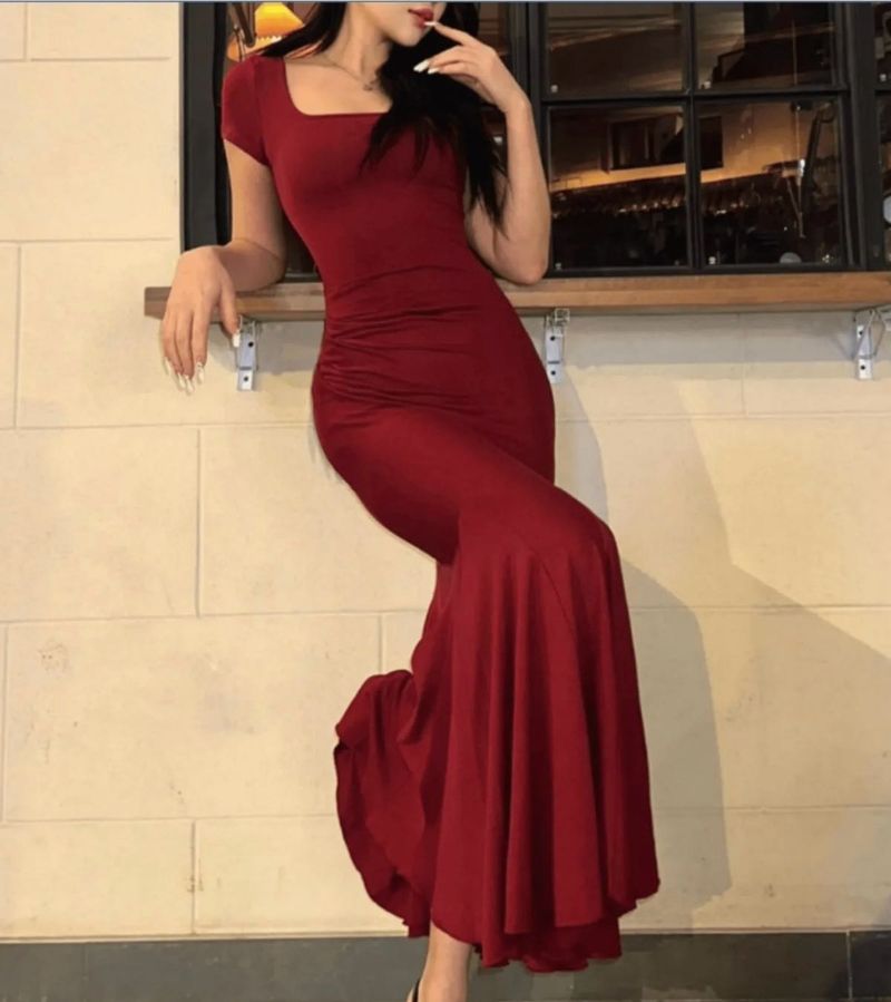 Sexy Fishtail Square Neck with backless Maxi Dres
