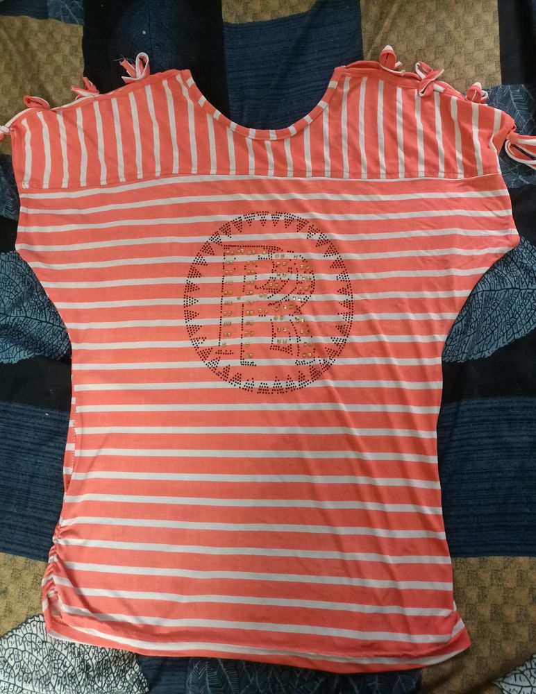 Striped Tie-Shoulder Top