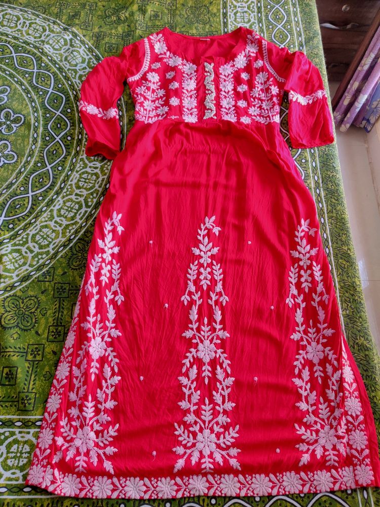 Lyra Cut Pure Cotton Embroidery Work Pink Kurta Set