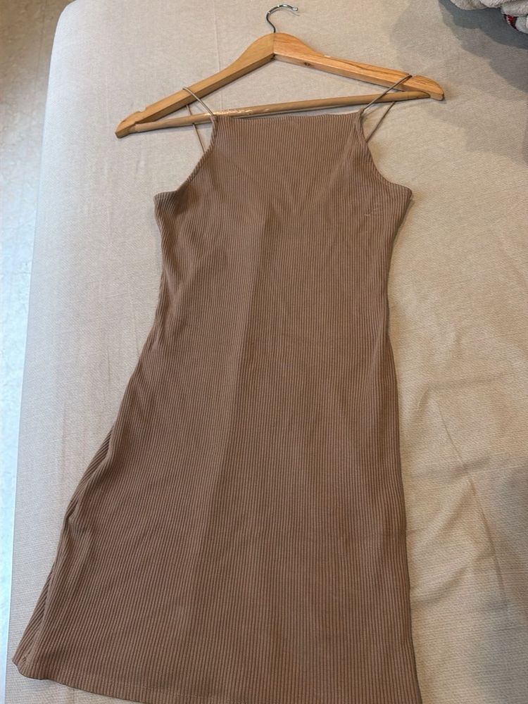 Ribbed Knit Square Neck Mini Dress
