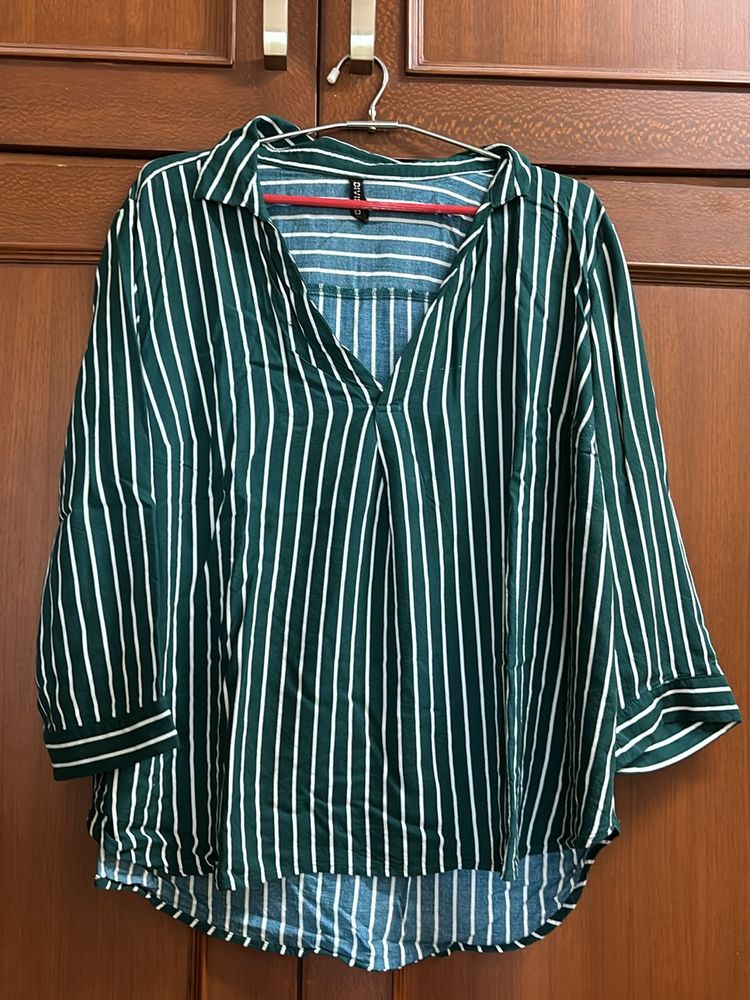 H&amp;M Bottle Green Striped Top